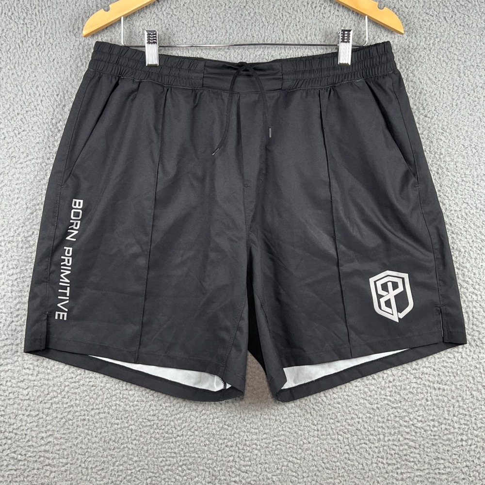 Born Primitive Mens XL Black Training Shorts Athletic Gym Workout Running Logo